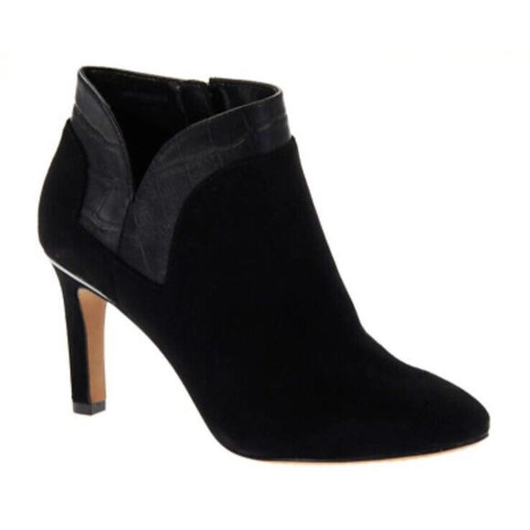 Vince Camuto Shoes - Vince Camuto Larmana Leather Side-Zip Suede Bootie Womens 9.5 Black Ankle Boot